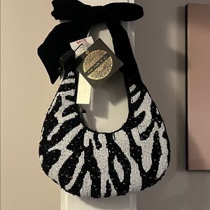 Beaded Made In India zebra print holder bag